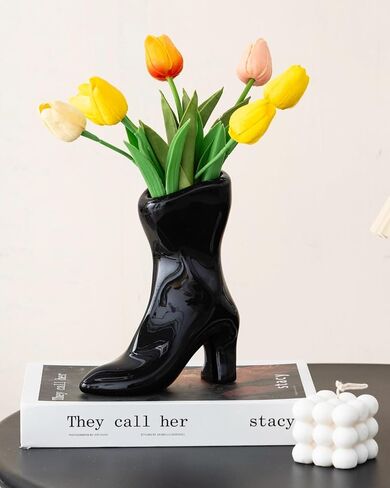 Female Boot Vase, Nordic Modern Ceramic Flower Vase for Home Decor, Table Centerpiece, Olive Plant, Wedding, Living Room, Bookshelf, Office, Modern Home, Entryway, Console (Black) in Kuwait