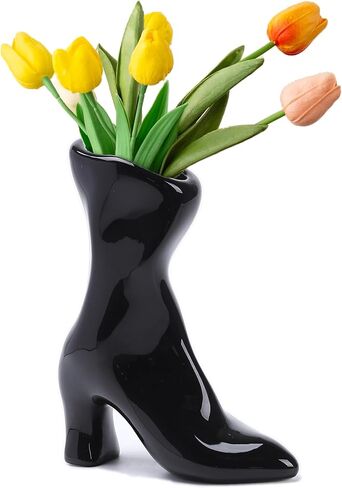 Female Boot Vase, Nordic Modern Ceramic Flower Vase for Home Decor, Table Centerpiece, Olive Plant, Wedding, Living Room, Bookshelf, Office, Modern Home, Entryway, Console (Black) in Kuwait