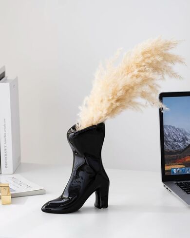 Female Boot Vase, Nordic Modern Ceramic Flower Vase for Home Decor, Table Centerpiece, Olive Plant, Wedding, Living Room, Bookshelf, Office, Modern Home, Entryway, Console (Black) in Kuwait