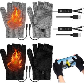 JaGely 2 Pairs USB Heated Gloves Winter Hand Warmers Gloves with 3 Temperature Adjustment Full and Half Hands Heated Fingerless Mitten Washable for Indoor and Outdoor Winter Hiking Skiing Sports Work in Saudi Arabia