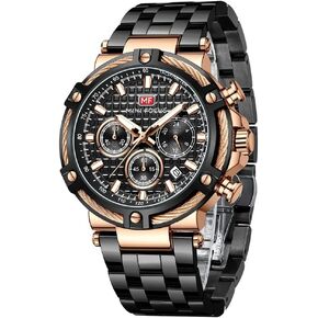 Analog Quartz Dress Watch Men Stainless Steel Band Chronograph Luminous Wristwatch with Date 24-Hour Indicator in Saudi Arabia