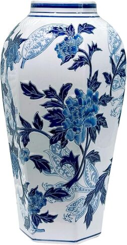 Blue and White Porcelain Vase - 14.6" Hand-Painted Chinoiserie Decor, Vintage Ceramic Vase Gift for Home, Wedding & Mother’s Day in Saudi Arabia