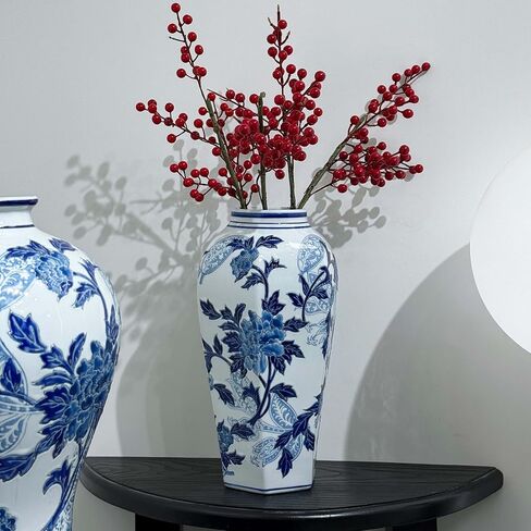 Blue and White Porcelain Vase - 14.6" Hand-Painted Chinoiserie Decor, Vintage Ceramic Vase Gift for Home, Wedding & Mother’s Day in Saudi Arabia
