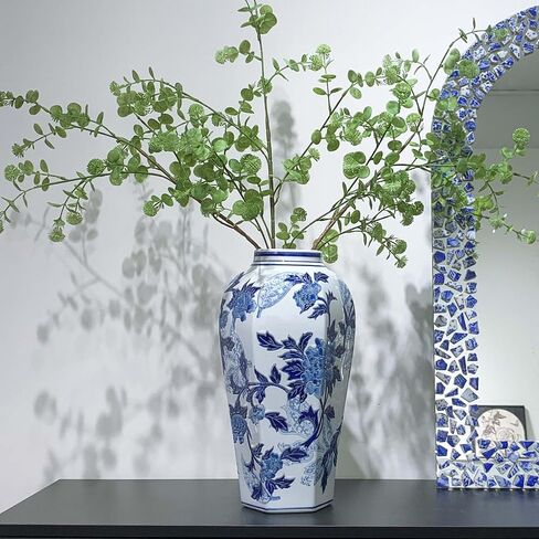 Blue and White Porcelain Vase - 14.6" Hand-Painted Chinoiserie Decor, Vintage Ceramic Vase Gift for Home, Wedding & Mother’s Day in Saudi Arabia