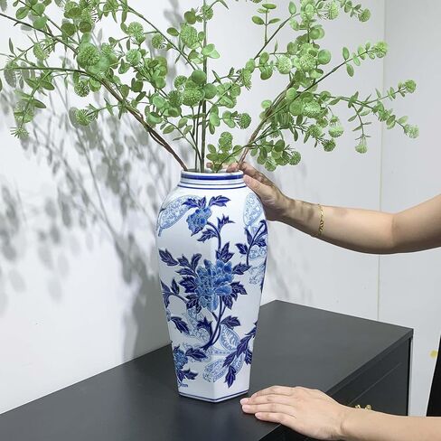 Blue and White Porcelain Vase - 14.6" Hand-Painted Chinoiserie Decor, Vintage Ceramic Vase Gift for Home, Wedding & Mother’s Day in Saudi Arabia