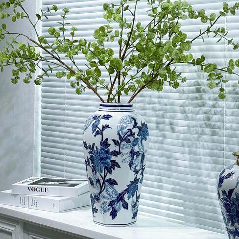 Blue and White Porcelain Vase - 14.6" Hand-Painted Chinoiserie Decor, Vintage Ceramic Vase Gift for Home, Wedding & Mother’s Day in Saudi Arabia