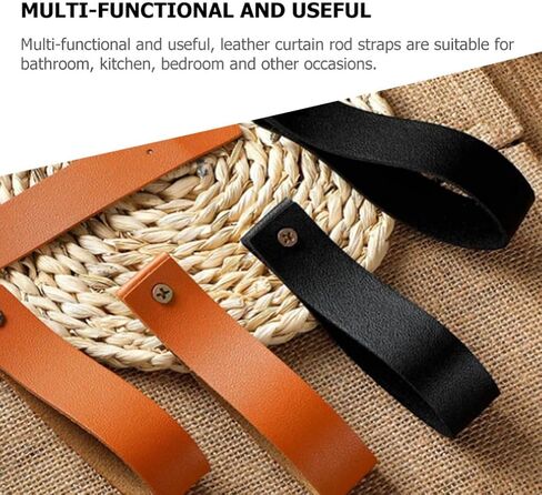 Leather Curtain Rod Straps - 4pcs Wall Mounted Leather Strap Hooks Wall Hanging Curtain Rod Holders for Bathroom Kitchen Bedroom Decor - Brown in Kuwait