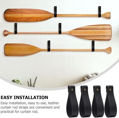 Leather Curtain Rod Straps - 4pcs Wall Mounted Leather Strap Hooks Wall Hanging Curtain Rod Holders for Bathroom Kitchen Bedroom Decor - Brown in Kuwait