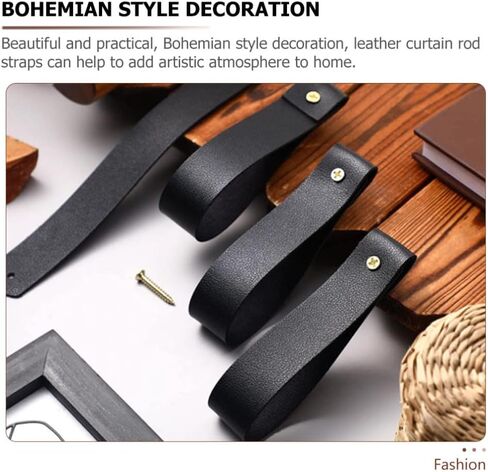 Leather Curtain Rod Straps - 4pcs Wall Mounted Leather Strap Hooks Wall Hanging Curtain Rod Holders for Bathroom Kitchen Bedroom Decor - Brown in Kuwait