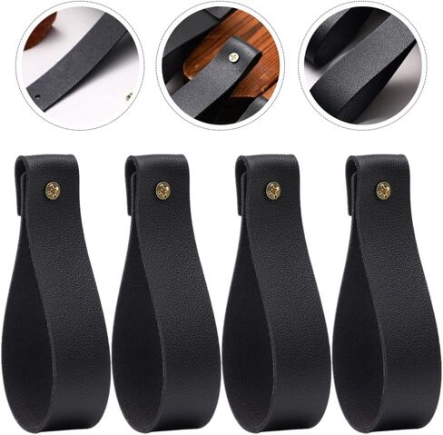 Leather Curtain Rod Straps - 4pcs Wall Mounted Leather Strap Hooks Wall Hanging Curtain Rod Holders for Bathroom Kitchen Bedroom Decor - Brown in Kuwait