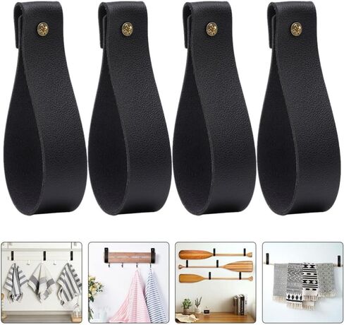 Leather Curtain Rod Straps - 4pcs Wall Mounted Leather Strap Hooks Wall Hanging Curtain Rod Holders for Bathroom Kitchen Bedroom Decor - Brown in Kuwait