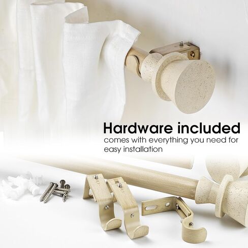 1 Inch Single Curtain Rods 72 to 144 Inches Adjustable Drapery Rods for Window width 68 to 140 Inches, Faux Travertine Finials, Beige Metal Rods in Saudi Arabia