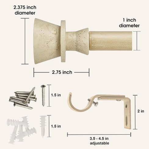 1 Inch Single Curtain Rods 72 to 144 Inches Adjustable Drapery Rods for Window width 68 to 140 Inches, Faux Travertine Finials, Beige Metal Rods in Saudi Arabia