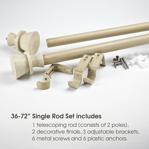 1 Inch Single Curtain Rods 72 to 144 Inches Adjustable Drapery Rods for Window width 68 to 140 Inches, Faux Travertine Finials, Beige Metal Rods in Saudi Arabia