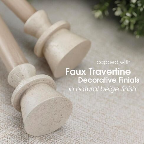 1 Inch Single Curtain Rods 72 to 144 Inches Adjustable Drapery Rods for Window width 68 to 140 Inches, Faux Travertine Finials, Beige Metal Rods in Saudi Arabia