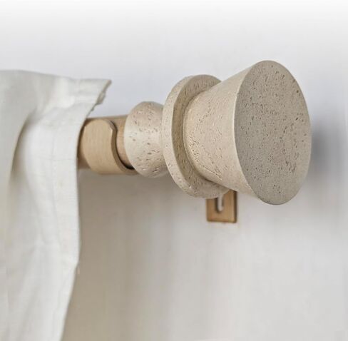 1 Inch Single Curtain Rods 72 to 144 Inches Adjustable Drapery Rods for Window width 68 to 140 Inches, Faux Travertine Finials, Beige Metal Rods in Saudi Arabia