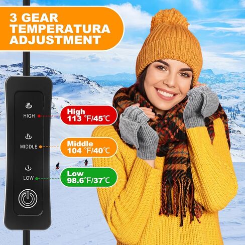 JaGely 2 Pairs USB Heated Gloves Winter Hand Warmers Gloves with 3 Temperature Adjustment Full and Half Hands Heated Fingerless Mitten Washable for Indoor and Outdoor Winter Hiking Skiing Sports Work in Saudi Arabia