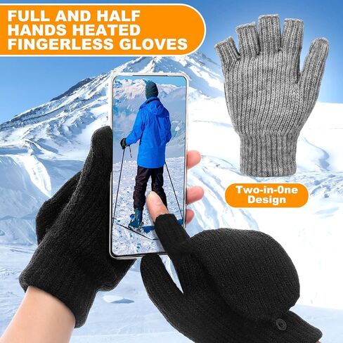 JaGely 2 Pairs USB Heated Gloves Winter Hand Warmers Gloves with 3 Temperature Adjustment Full and Half Hands Heated Fingerless Mitten Washable for Indoor and Outdoor Winter Hiking Skiing Sports Work in Saudi Arabia