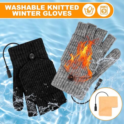 JaGely 2 Pairs USB Heated Gloves Winter Hand Warmers Gloves with 3 Temperature Adjustment Full and Half Hands Heated Fingerless Mitten Washable for Indoor and Outdoor Winter Hiking Skiing Sports Work in Saudi Arabia