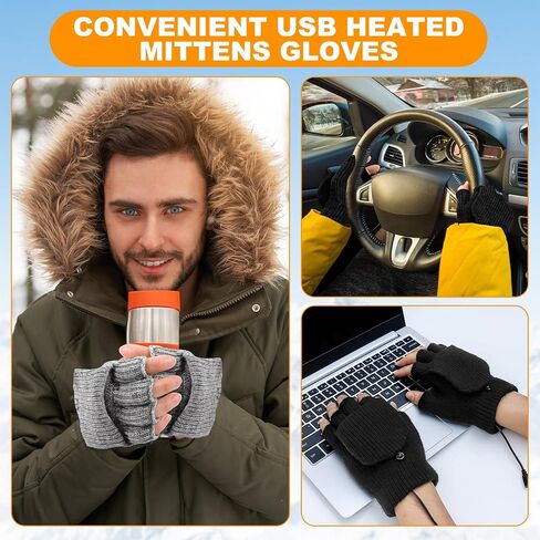JaGely 2 Pairs USB Heated Gloves Winter Hand Warmers Gloves with 3 Temperature Adjustment Full and Half Hands Heated Fingerless Mitten Washable for Indoor and Outdoor Winter Hiking Skiing Sports Work in Saudi Arabia
