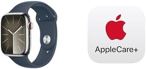 Apple Watch Series 9 [GPS + Cellular 45mm] Smartwatch with Silver Stainless Steel Case with Storm Blue Sport Band M/L. Fitness Tracker, ECG Apps, Always-On Retina Display with AppleCare+ (2 Years) in Saudi Arabia