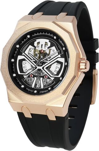 BARAMON Men's Watches Skeleton Stainless Quartz Watch Fashion Casual Wristwatch for Men Adjustable Silicone Band Male Clock Waterproof Sport Business in Saudi Arabia