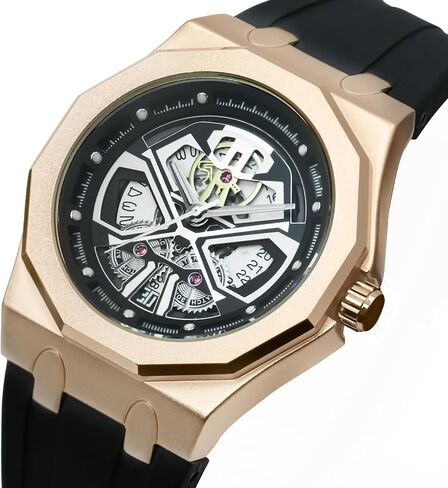 BARAMON Men's Watches Skeleton Stainless Quartz Watch Fashion Casual Wristwatch for Men Adjustable Silicone Band Male Clock Waterproof Sport Business in Saudi Arabia