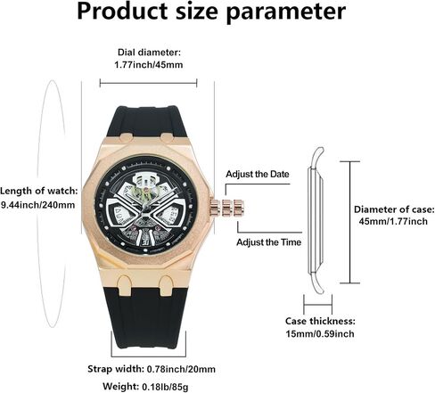 BARAMON Men's Watches Skeleton Stainless Quartz Watch Fashion Casual Wristwatch for Men Adjustable Silicone Band Male Clock Waterproof Sport Business in Saudi Arabia