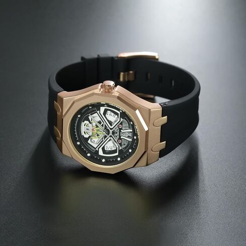 BARAMON Men's Watches Skeleton Stainless Quartz Watch Fashion Casual Wristwatch for Men Adjustable Silicone Band Male Clock Waterproof Sport Business in Saudi Arabia