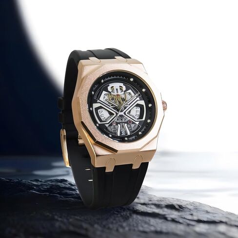 BARAMON Men's Watches Skeleton Stainless Quartz Watch Fashion Casual Wristwatch for Men Adjustable Silicone Band Male Clock Waterproof Sport Business in Saudi Arabia