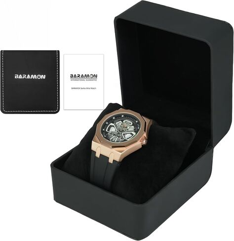 BARAMON Men's Watches Skeleton Stainless Quartz Watch Fashion Casual Wristwatch for Men Adjustable Silicone Band Male Clock Waterproof Sport Business in Saudi Arabia