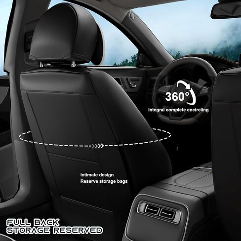 5PCS Angel Wings Front and Back Car Seat Covers Auto Interior Accessories with Water Proof Nappa Leather for Cars SUV Pick-up Truck Universal Comfortable and Breathable (Full Set, Black&White) in Saudi Arabia
