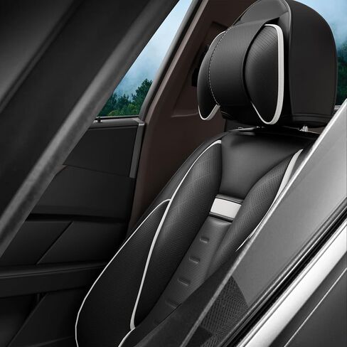 5PCS Angel Wings Front and Back Car Seat Covers Auto Interior Accessories with Water Proof Nappa Leather for Cars SUV Pick-up Truck Universal Comfortable and Breathable (Full Set, Black&White) in Saudi Arabia