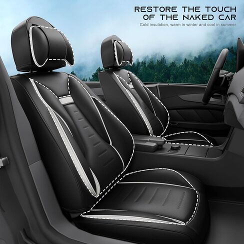 5PCS Angel Wings Front and Back Car Seat Covers Auto Interior Accessories with Water Proof Nappa Leather for Cars SUV Pick-up Truck Universal Comfortable and Breathable (Full Set, Black&White) in Saudi Arabia