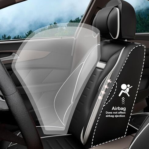 5PCS Angel Wings Front and Back Car Seat Covers Auto Interior Accessories with Water Proof Nappa Leather for Cars SUV Pick-up Truck Universal Comfortable and Breathable (Full Set, Black&White) in Saudi Arabia
