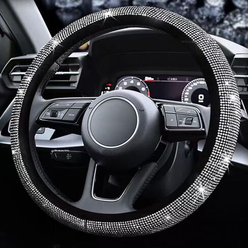 Car Accessories Set for Women, 11 Pieces Bling Interior Decor Kit, Sparkly Steering Wheel Cover, Rhinestone Seat Belt Covers,Daisy Air Vent Clips, Universal Fit,Cute Interior Full Kit (White Diamond) in Saudi Arabia