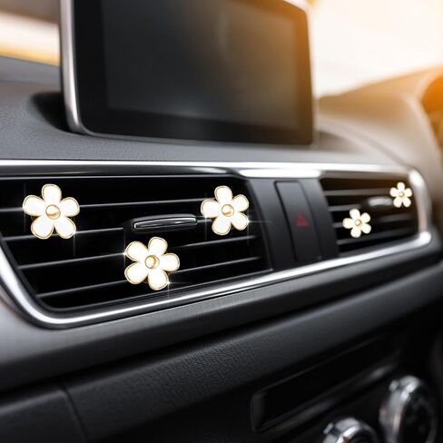 Car Accessories Set for Women, 11 Pieces Bling Interior Decor Kit, Sparkly Steering Wheel Cover, Rhinestone Seat Belt Covers,Daisy Air Vent Clips, Universal Fit,Cute Interior Full Kit (White Diamond) in Saudi Arabia