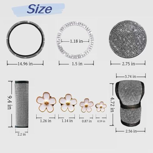 Car Accessories Set for Women, 11 Pieces Bling Interior Decor Kit, Sparkly Steering Wheel Cover, Rhinestone Seat Belt Covers,Daisy Air Vent Clips, Universal Fit,Cute Interior Full Kit (White Diamond) in Saudi Arabia