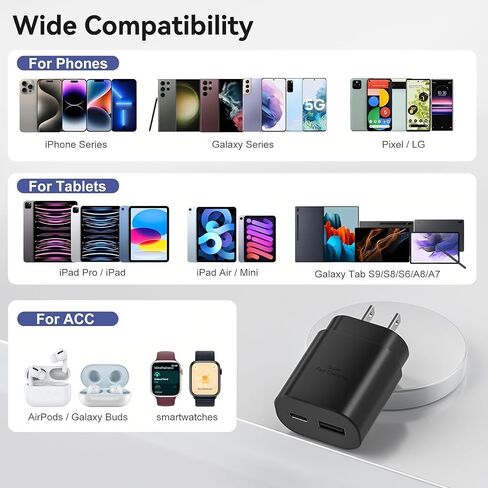 Type C Charger,25W Super Fast Charger Dual Port USB C Wall Charger, Quick Charging Block Compatible with Samsung Galaxy S25 S24 S23 S22/S22 Plus/S20/S21 Ultra Plus,Note 20/Note 10 Plus/iPhone 16/15 in Saudi Arabia