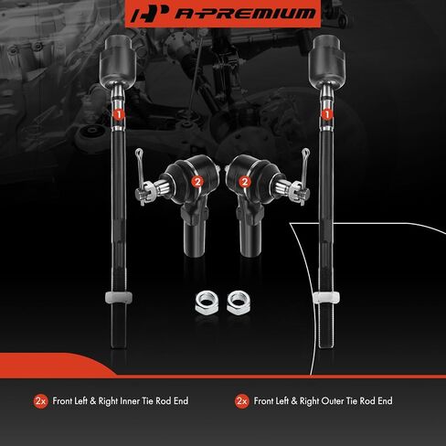 مجموعة A-Premium مكونة من 4 قطع، طقم نهاية قضيب ربط أمامي داخلي وخارجي، متوافق مع Buick وChevrolet وOldsmobile وPontiac - 1993-1996 - Century، Lumina APV، Cutlass Ciera & Cruiser، Silhouette، Trans Sport in Saudi Arabia