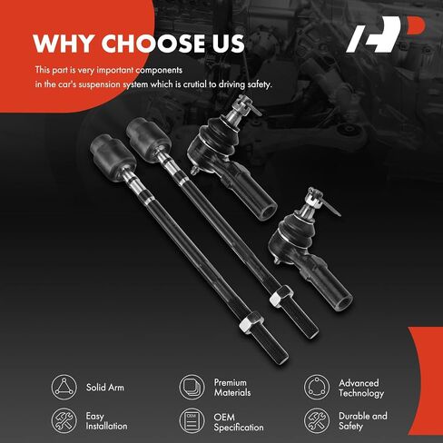 مجموعة A-Premium مكونة من 4 قطع، طقم نهاية قضيب ربط أمامي داخلي وخارجي، متوافق مع Buick وChevrolet وOldsmobile وPontiac - 1993-1996 - Century، Lumina APV، Cutlass Ciera & Cruiser، Silhouette، Trans Sport in Saudi Arabia