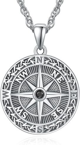 Kingwhyte البوصلة القلائد للرجال 925 الفضة الاسترليني البوصلة السفر قلادة الصداقة تعويذة السفر قلادة ملهمة هدية التخرج in Kuwait