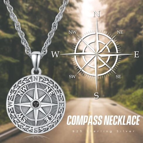 Kingwhyte البوصلة القلائد للرجال 925 الفضة الاسترليني البوصلة السفر قلادة الصداقة تعويذة السفر قلادة ملهمة هدية التخرج in Kuwait