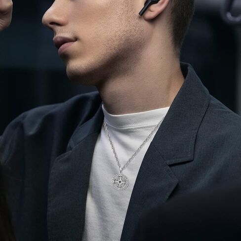 Kingwhyte البوصلة القلائد للرجال 925 الفضة الاسترليني البوصلة السفر قلادة الصداقة تعويذة السفر قلادة ملهمة هدية التخرج in Kuwait