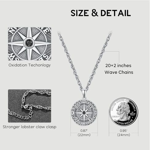 Kingwhyte البوصلة القلائد للرجال 925 الفضة الاسترليني البوصلة السفر قلادة الصداقة تعويذة السفر قلادة ملهمة هدية التخرج in Kuwait