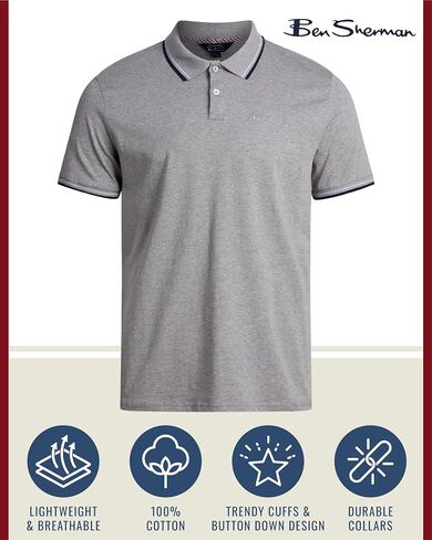 Ben Sherman Men's Polo Shirt - Regular Fit 2-Button Short Sleeve Shirt - Casual Stretch Polo for Men (S-XL) in Saudi Arabia