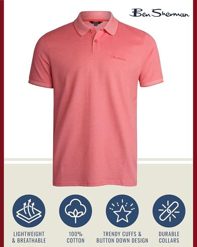 Ben Sherman Men's Polo Shirt - Regular Fit 2-Button Short Sleeve Shirt - Casual Stretch Polo for Men (S-XL) in Saudi Arabia