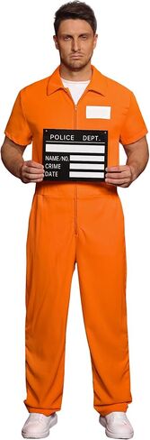 Arvilhill 5 Pcs Men's Prisoner Costume Jumpsuit Handcuffs Sign Number Stickers Tattoo Fullset (S-XXL) in Saudi Arabia