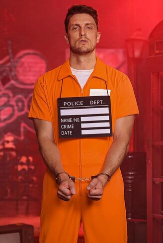 Arvilhill 5 Pcs Men's Prisoner Costume Jumpsuit Handcuffs Sign Number Stickers Tattoo Fullset (S-XXL) in Saudi Arabia