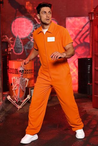 Arvilhill 5 Pcs Men's Prisoner Costume Jumpsuit Handcuffs Sign Number Stickers Tattoo Fullset (S-XXL) in Saudi Arabia